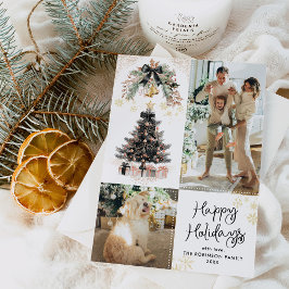 Tarjeta Festiva Elegante Black & Gold Bows Felices Fiestas 2 Foto