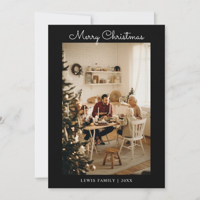 Tarjeta Festiva Elegante Black Merry Christmas Family 5 Photo Card (Anverso)