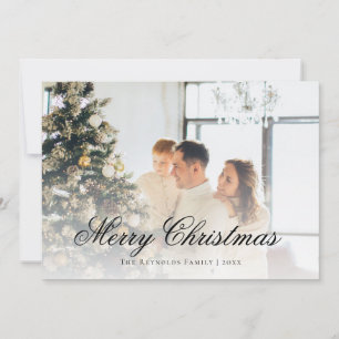 Tarjeta Festiva Elegante Black Script Merry Christmas Photo