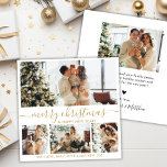 Tarjeta Festiva Elegante blanco dorado 4 Navidades de Collage de f<br><div class="desc">Elegante caligrafía Minimalista blanco y oro 4 Collage de fotos Feliz Navidad Script Tarjeta de vacaciones. Esta plantilla festiva de cuatro (4) fotos para tarjetas navideñas, mimánica y festiva, presenta un collage de fotos de bonito y dice "¡Feliz Navidad y Feliz Año Nuevo"! El texto de bienvenida de "Feliz Navidad"...</div>
