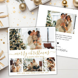 Tarjeta Festiva Elegante blanco dorado 4 Navidades de Collage de f