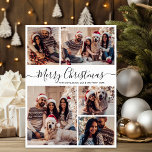 Tarjeta Festiva Elegante blanco negro 5 Navidades de Collage de fo<br><div class="desc">Simple y elegante caligrafía elegante blanco negro 5 Collages de fotos Merry Christmas Script Tarjeta de vacaciones. Esta plantilla festiva, caprichosa, minimalista de cinco (5) fotos de tarjetas de felicitación navideña presenta un hermoso collage de fotos de cuadrícula y dice "¡Feliz Navidad!". El texto de bienvenida de "Feliz Navidad" está...</div>