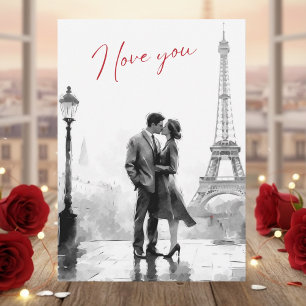 Tarjeta Festiva Elegante Blanco Negro París Te Amo San Valentín