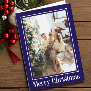 Tarjeta Festiva Elegante Blue 2 foto Familia Feliz guión navideño