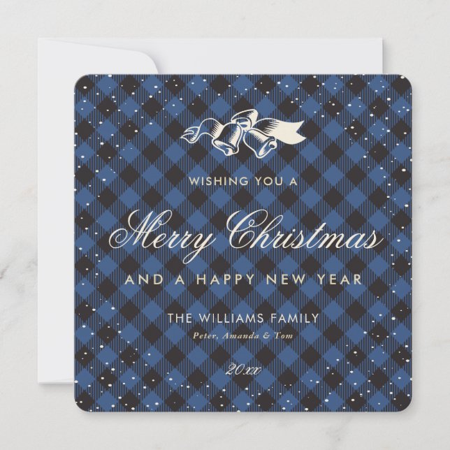 Tarjeta Festiva Elegante Blue Buffalo Plaid Snow Classic (Anverso)