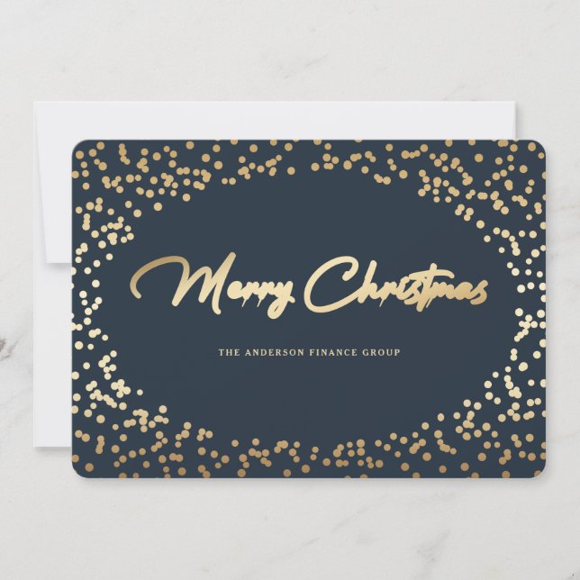 Tarjeta Festiva Elegante Blue Gold Business Merry Christmas Card (Anverso)