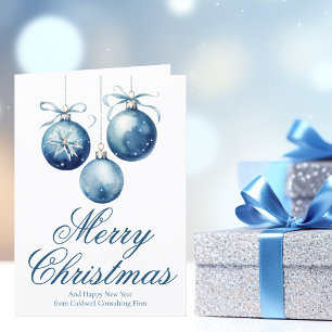Tarjeta Festiva Elegante Blue Merry Christmas Ornaments Business