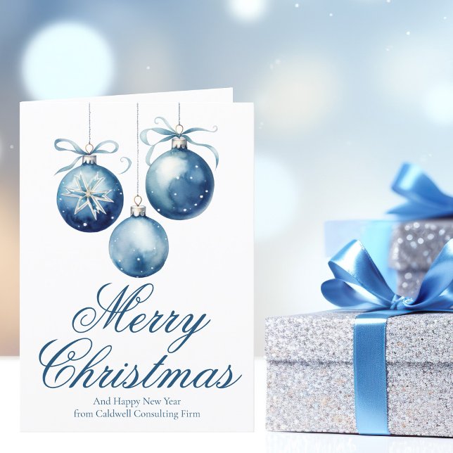 Tarjeta Festiva Elegante Blue Merry Christmas Ornaments Business (Subido por el creador)