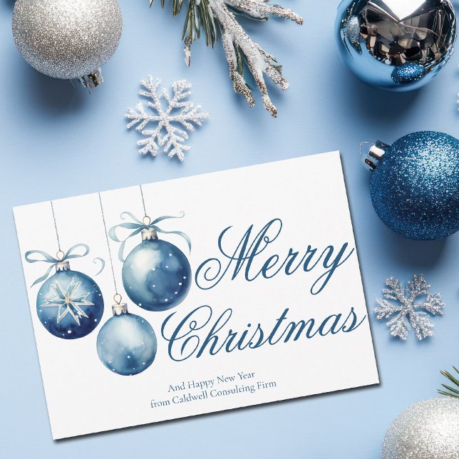Tarjeta Festiva Elegante Blue Merry Christmas Ornaments Company (Subido por el creador)