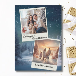 Tarjeta Festiva Elegante Blue Modern Dos Navidades Collages de fot