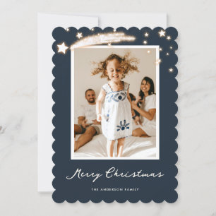 Tarjeta Festiva Elegante Blue Starry Photo Merry Christmas Card