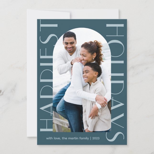 Tarjeta Festiva Elegante Blue Two Photo Fappiest Holidays (Anverso)