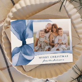Tarjeta Festiva Elegante Blue Watercolor Bow 2 Foto
