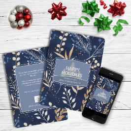 Tarjeta Festiva Elegante Blue Winter Botanic Navidades Corporate
