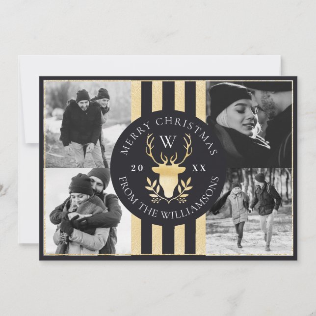 Tarjeta Festiva Elegante Boda Escudo de renos dorados (Anverso)
