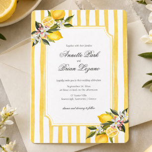 Tarjeta Festiva Elegante Boda Mediterránea de Limón Amarillo