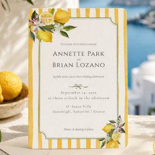 Tarjeta Festiva Elegante Boda Mediterránea Limón Amarillo