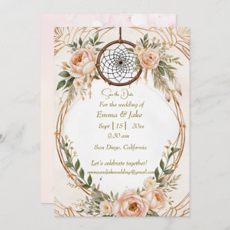 Tarjeta Festiva Elegante Boho Dreamcatcher Floral Save the Date Ca