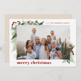 Tarjeta Festiva Elegante Boho Greenery Dry Brush Efecto Foto