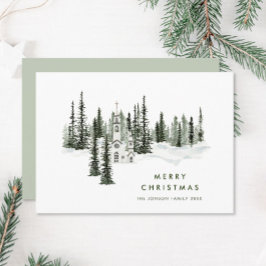 Tarjeta Festiva Elegante bosque de invierno clásico de Navidades