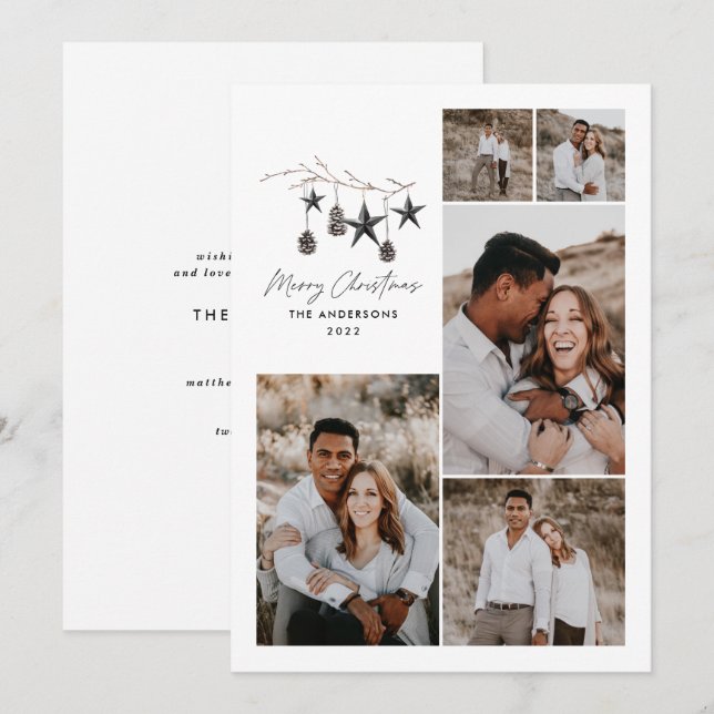 Tarjeta Festiva Elegante botánica moderna negra blanca festiva (Anverso / Reverso)