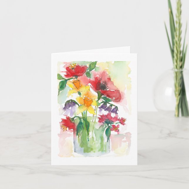 Tarjeta Festiva Elegante Bouquet de Flores Mixtas | Cumpleaños fel (Anverso)