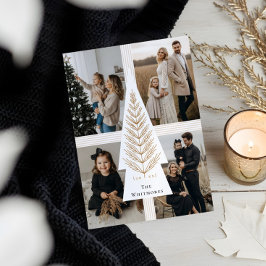 Tarjeta Festiva Elegante Bow Present Evergreen Tree Collage de fot