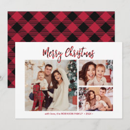 Tarjeta Festiva Elegante Búfalo Rojo Tapado 3 Navidades multifoto