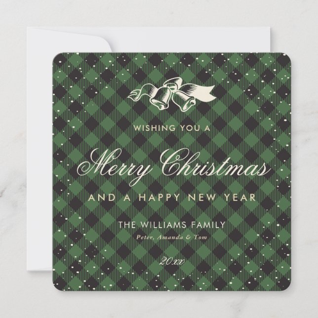 Tarjeta Festiva Elegante Búfalo Verde De Nieve Tradicional (Anverso)