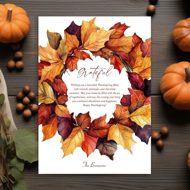Tarjeta Festiva Elegante Caída Wreath Rústico Día de Acción de Gra (Elegant Fall Wreath Rustic Thanksgiving Holiday Card)