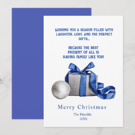 Tarjeta Festiva Elegante caja de regalo para Navidades con cinta a