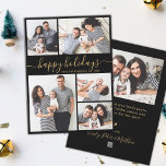 Tarjeta Festiva Elegante caligrafía 5 Navidades de Collage de foto<br><div class="desc">Elegante Minimal Modern Elegante Caligrafía Negro y Oro 5 Collages de fotos "vacaciones felices" Navidades de guiones Tarjeta de vacaciones. Esta plantilla festiva, minimalista, fantástica de cinco (5) fotos de tarjetas de felicitación navideña presenta un collage de fotos de la bonito y dice "fiestas felices"! El texto de saludo de...</div>