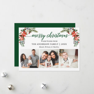 Tarjeta Festiva Elegante caligrafía acuarela invierno Floral verde