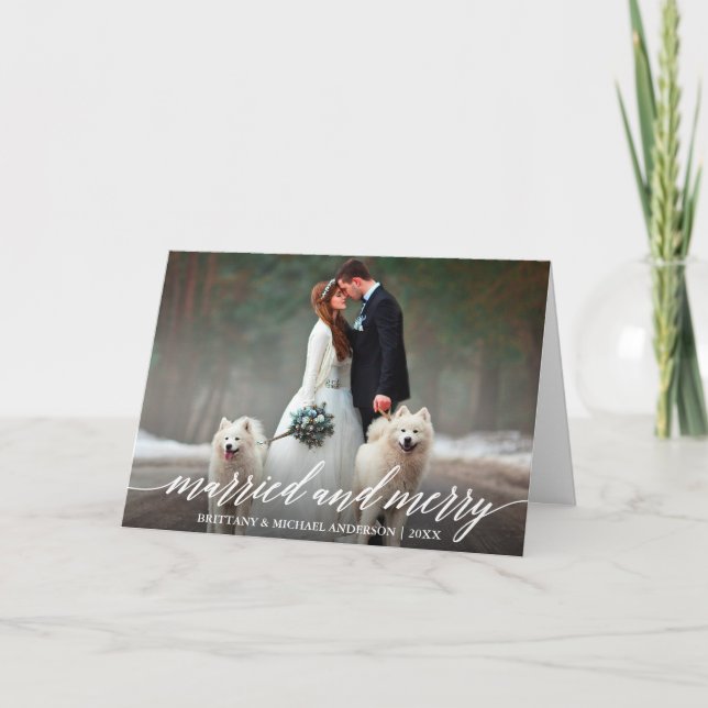 Tarjeta Festiva Elegante caligrafía casada y Boda de moras (Anverso)