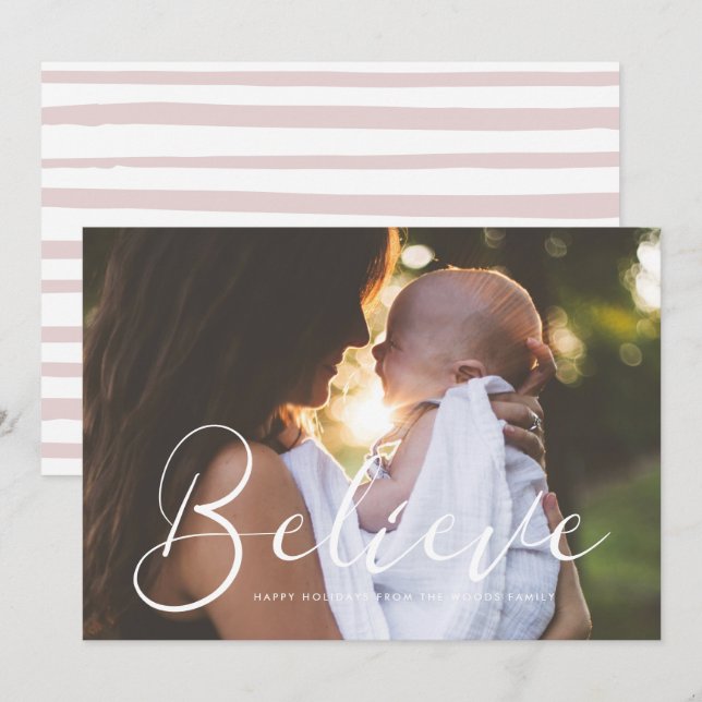 Tarjeta Festiva Elegante caligrafía Creer foto Inspiradora (Anverso / Reverso)