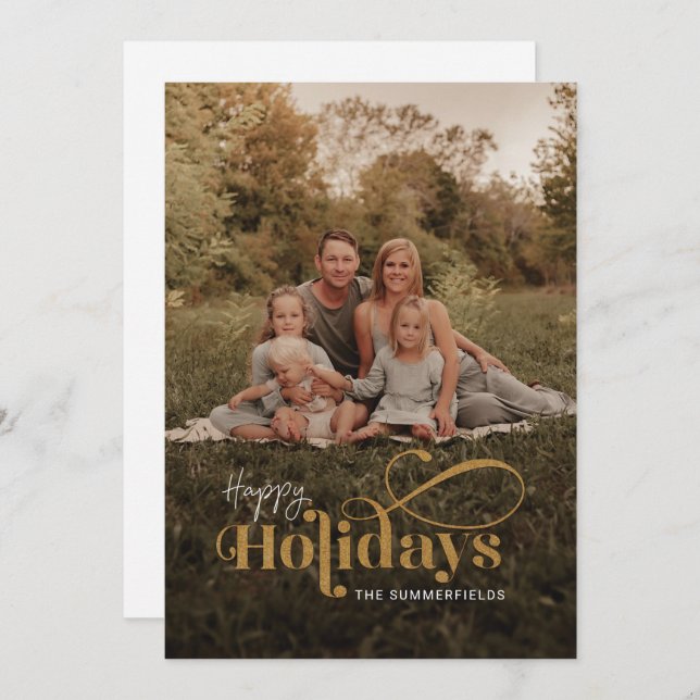 Tarjeta Festiva Elegante caligrafía de Navidades fotográficos fami (Anverso / Reverso)