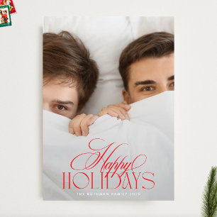 Tarjeta Festiva Elegante caligrafía de Navidades rojos y blancos 2