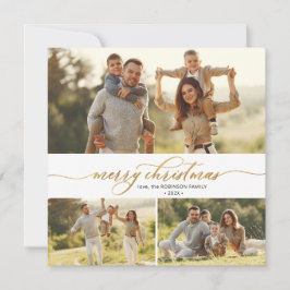 Tarjeta Festiva Elegante caligrafía de oro 3 Navidades multifotogr