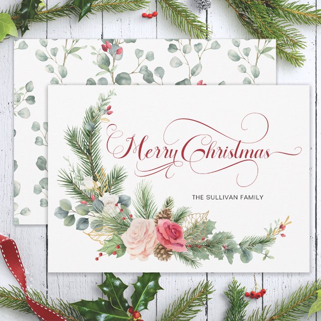 Tarjeta Festiva Elegante caligrafía floral navideña (Subido por el creador)