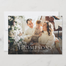 Tarjeta Festiva Elegante caligrafía Foto Navidades verdes