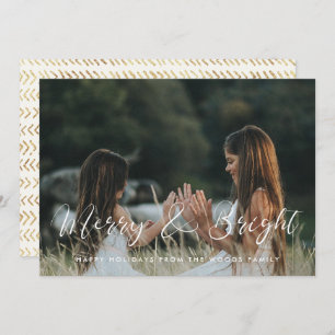 Tarjeta Festiva Elegante caligrafía Merry y foto brillante