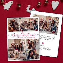 Tarjeta Festiva Elegante caligrafía roja 5 Navidades de Collage de