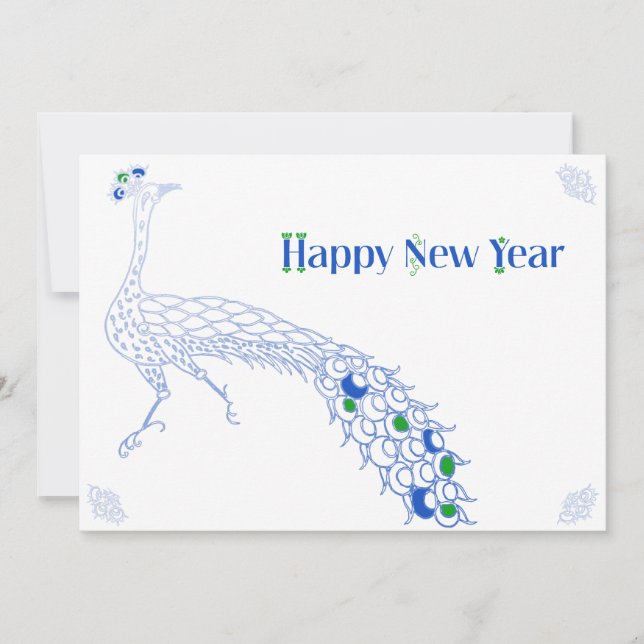 Tarjeta Festiva Elegante carta en blanco de Año Nuevo en azul pavo (Anverso)