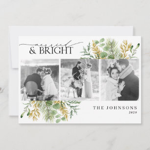 Tarjeta Festiva Elegante Casado y Brillante Oro Fotos en Blanco y 