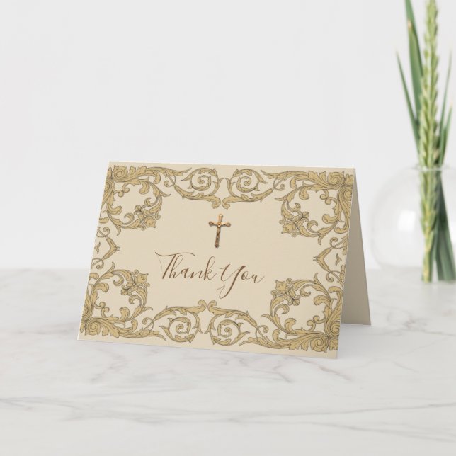 Tarjeta Festiva Elegante Católico Oro Crucifijo Religioso (Anverso)