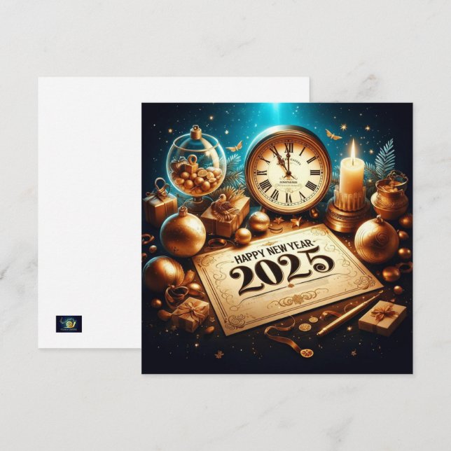 Tarjeta Festiva Elegante celebración de Año Nuevo 2025 (Anverso / Reverso)