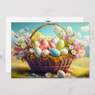 Tarjeta Festiva Elegante Cesta Festiva De Huevos De Pascua