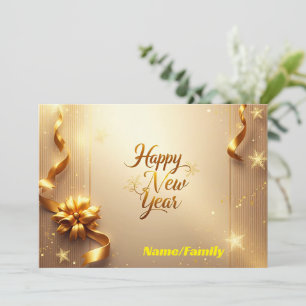 Tarjeta Festiva Elegante Champagne Dorado Feliz Año Nuevo