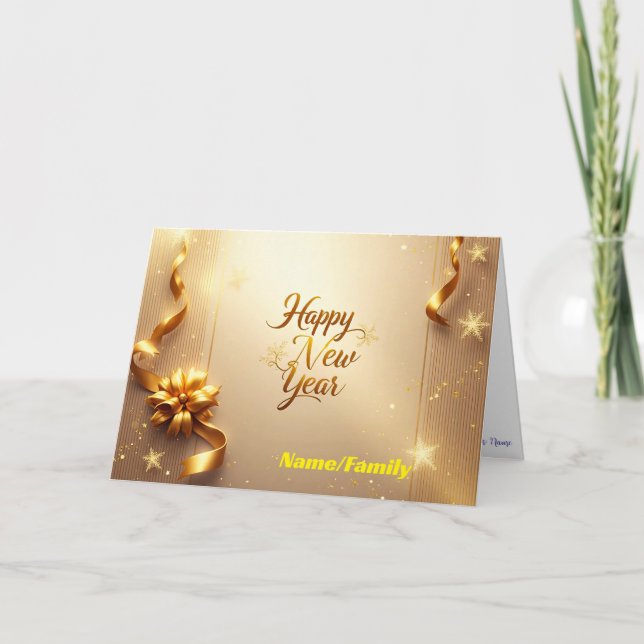 Tarjeta Festiva Elegante Champagne Dorado Feliz Año Nuevo (Anverso)