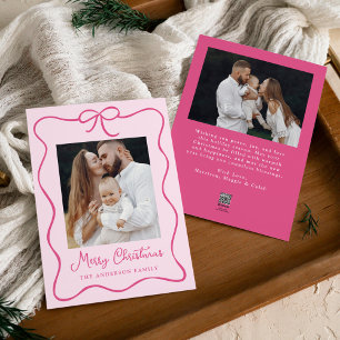 Tarjeta Festiva Elegante cinta rosada con dos fotos